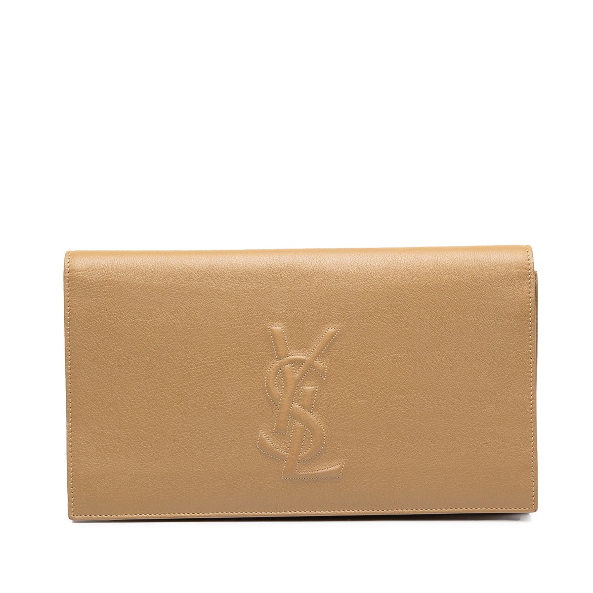 Saint Laurent Large Textured Calfskin Belle de Jour Clutch — Beige