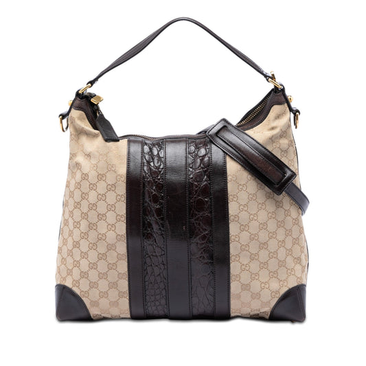 Gucci GG Canvas and Crocodile Embossed Calfskin Secret Satchel