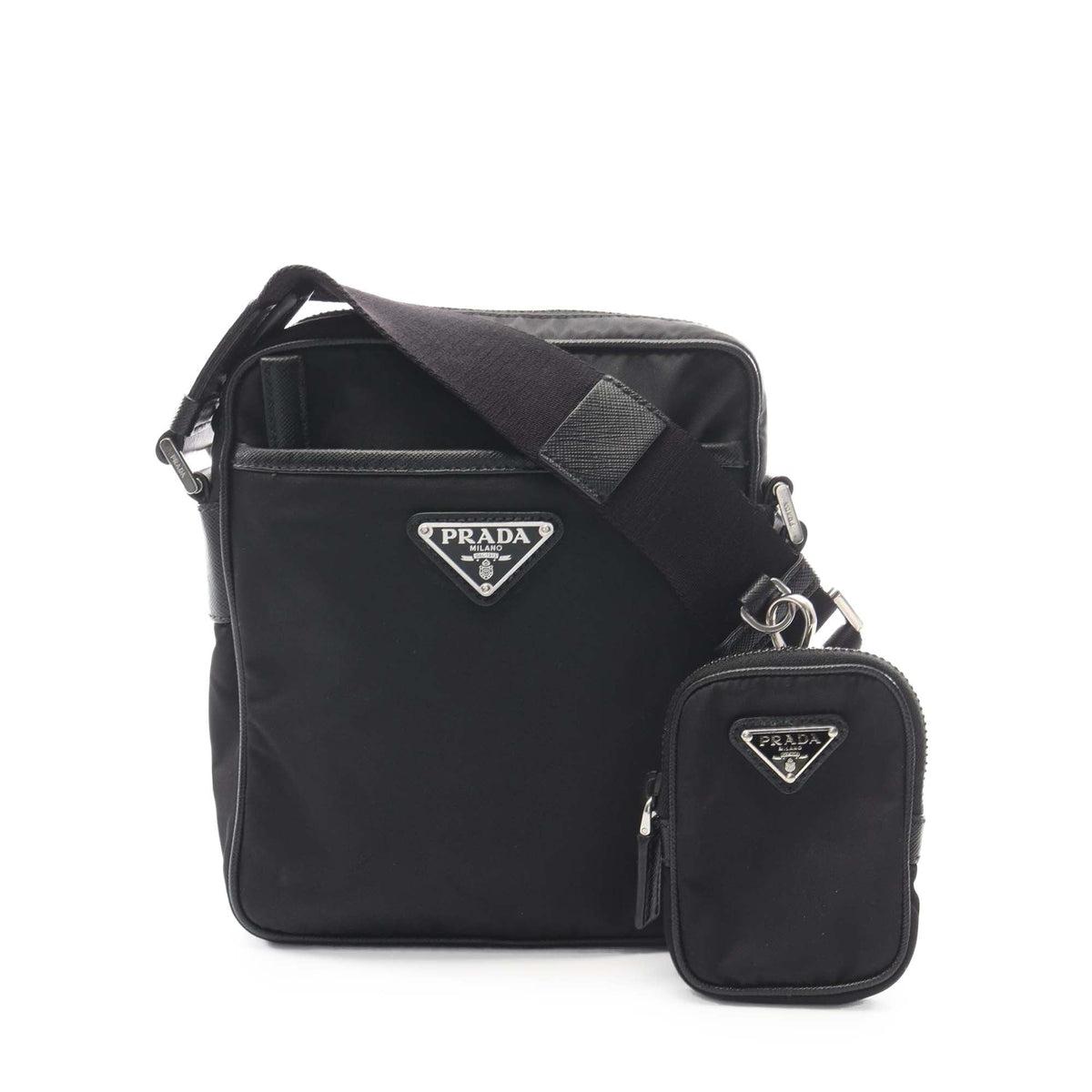 Prada Saffiano Trimmed Re Nylon Zip Top Crossbody