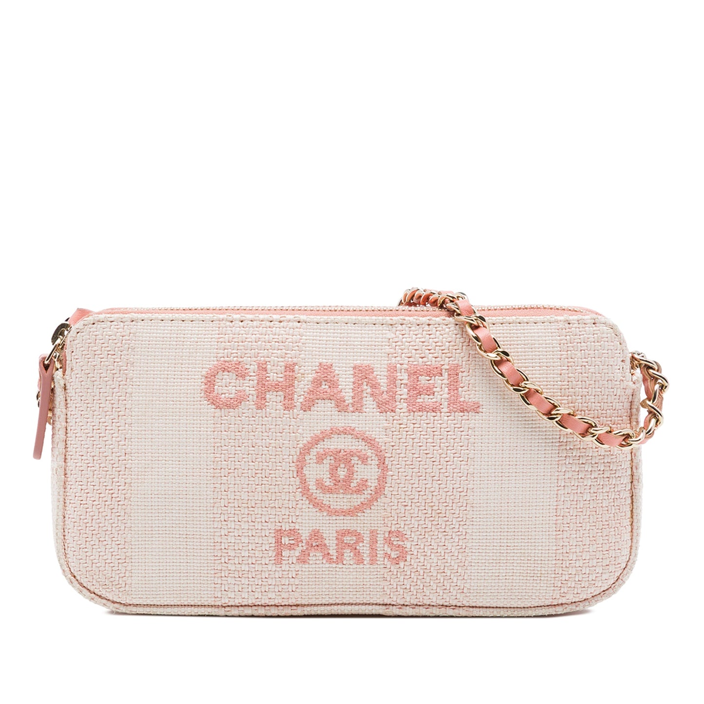 Chanel Raffia Deauville Double Zip Clutch with Chain