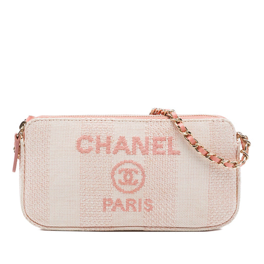 Chanel Raffia Deauville Double Zip Clutch with Chain
