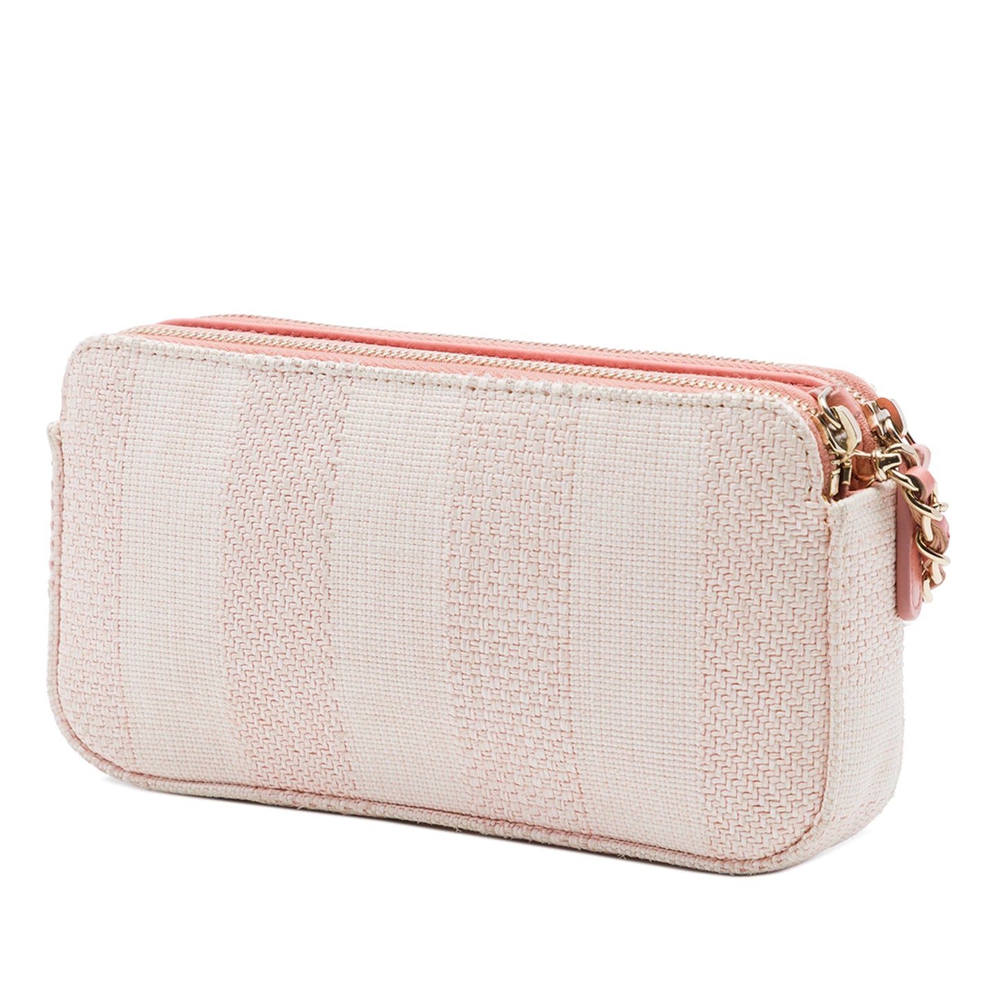 Chanel Raffia Deauville Double Zip Clutch with Chain