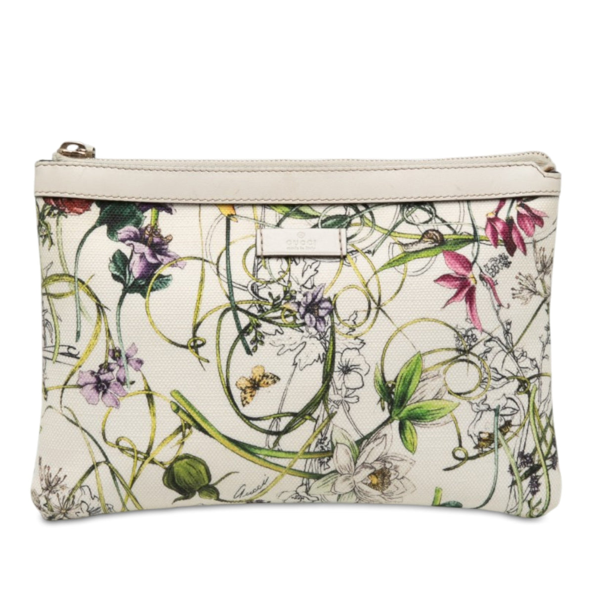 Gucci Printed Canvas Flora Infinity Clutch — White