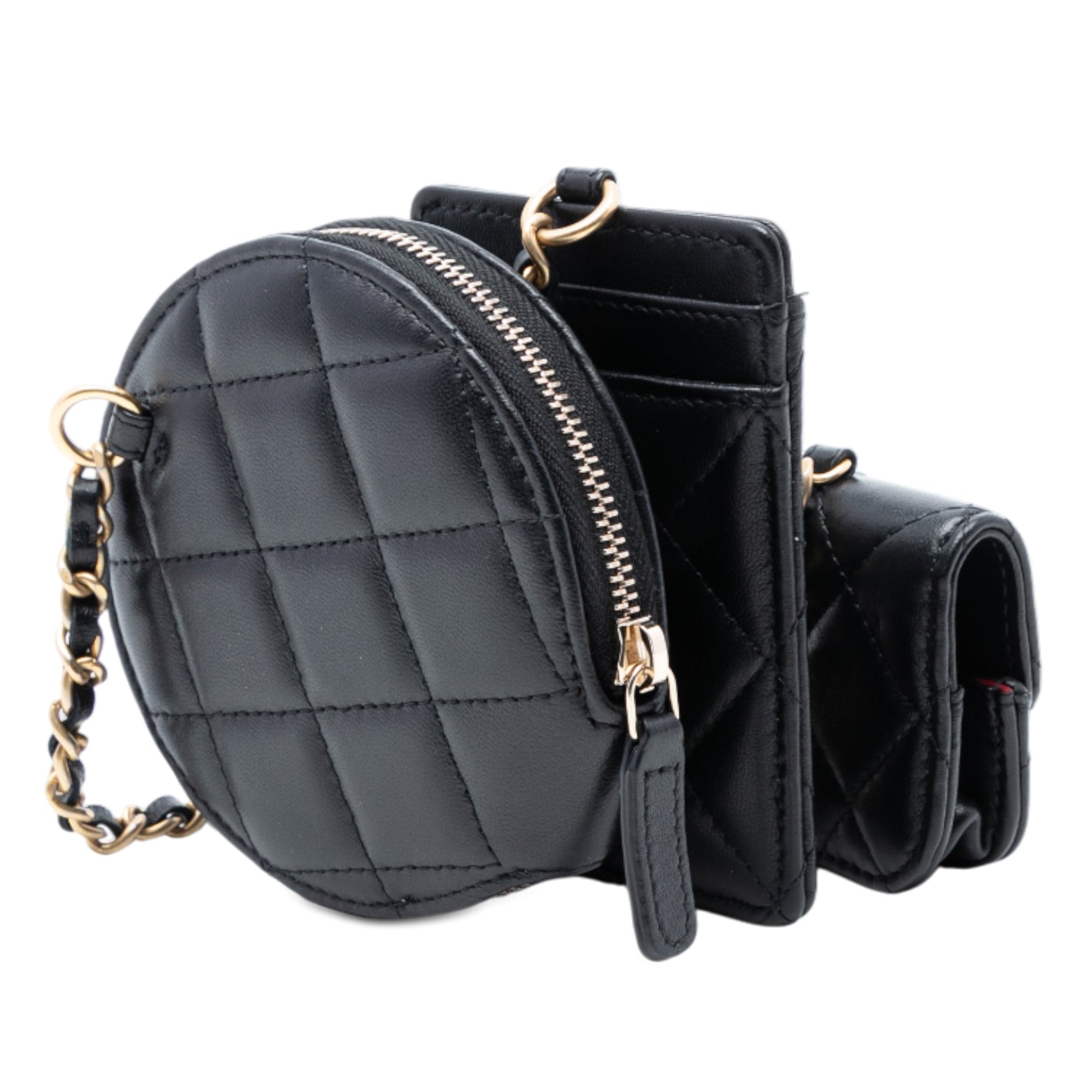 Chanel Quilted Lambskin Pearl Crown CC Wristlet Multi Pouches