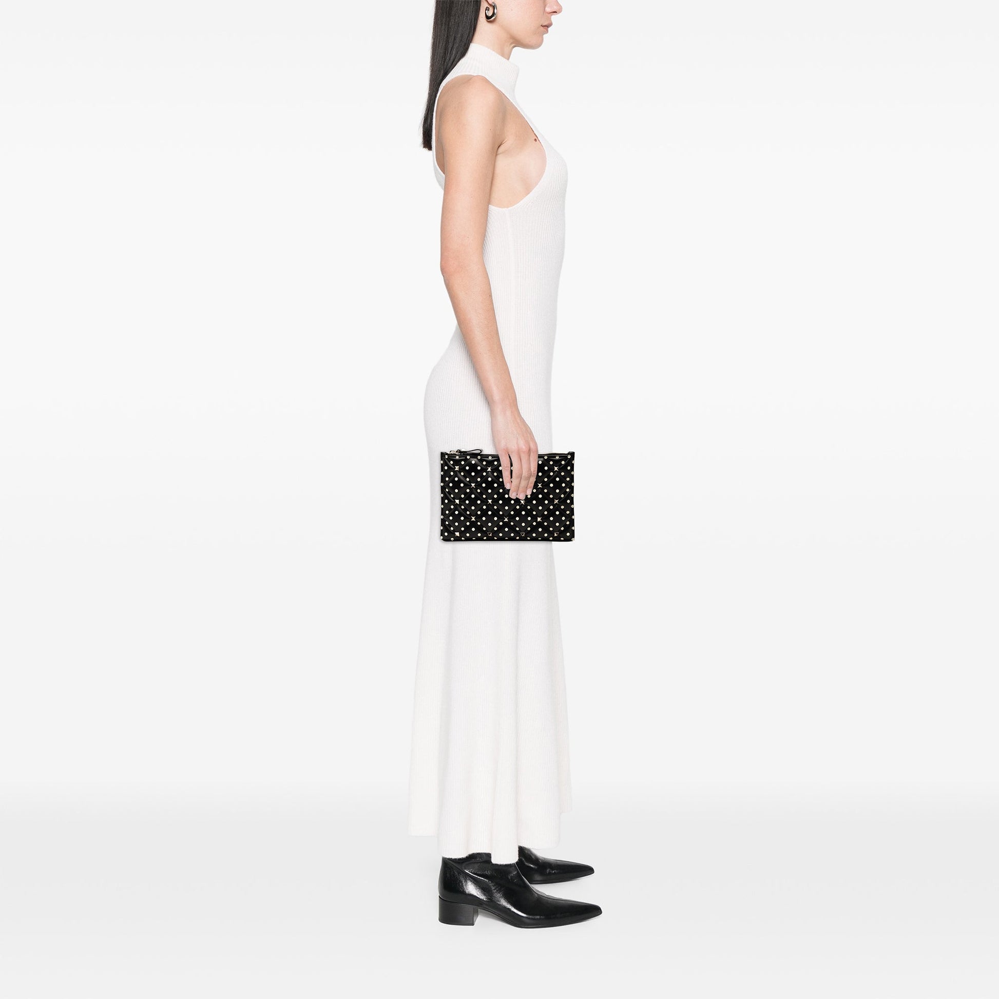 Valentino Leather Polka Dot Rockstud Clutch