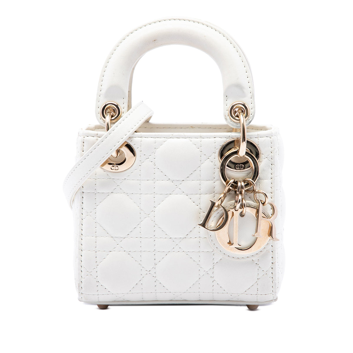 Dior Micro Lambskin Cannage Lady Dior — White