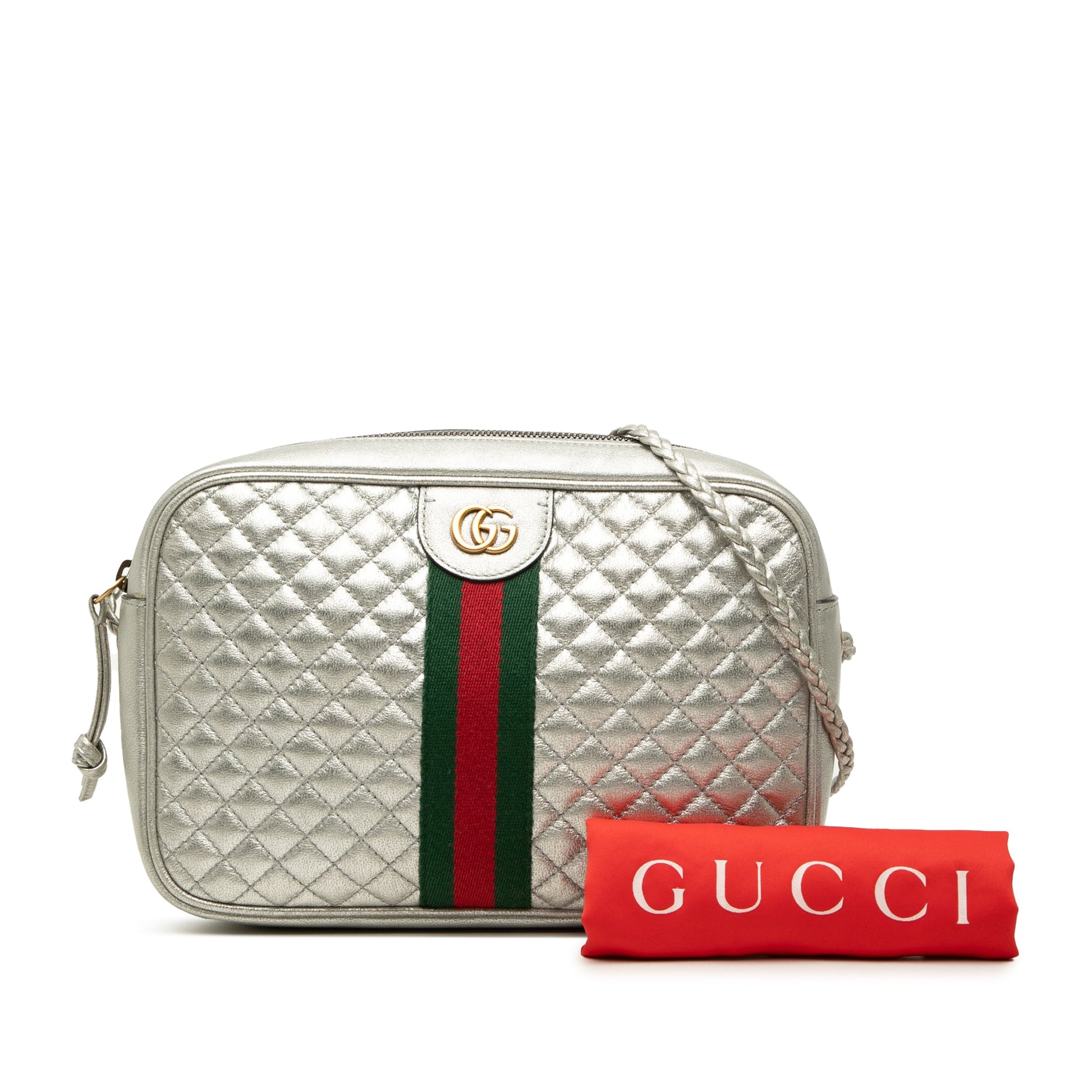 Gucci Small Quilted Metallic Calfskin Web Trapuntata Crossbody