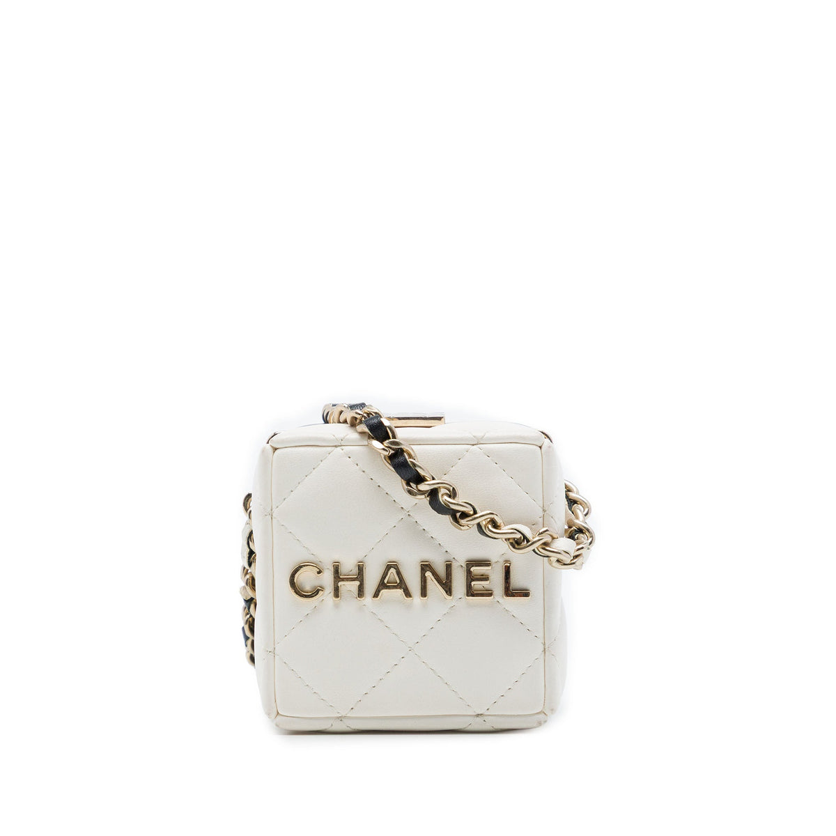 Chanel Bicolor Quilted Lambskin Cube Clutch with Chain