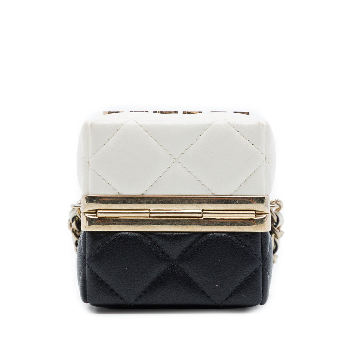 Chanel Bicolor Quilted Lambskin Cube Clutch with Chain