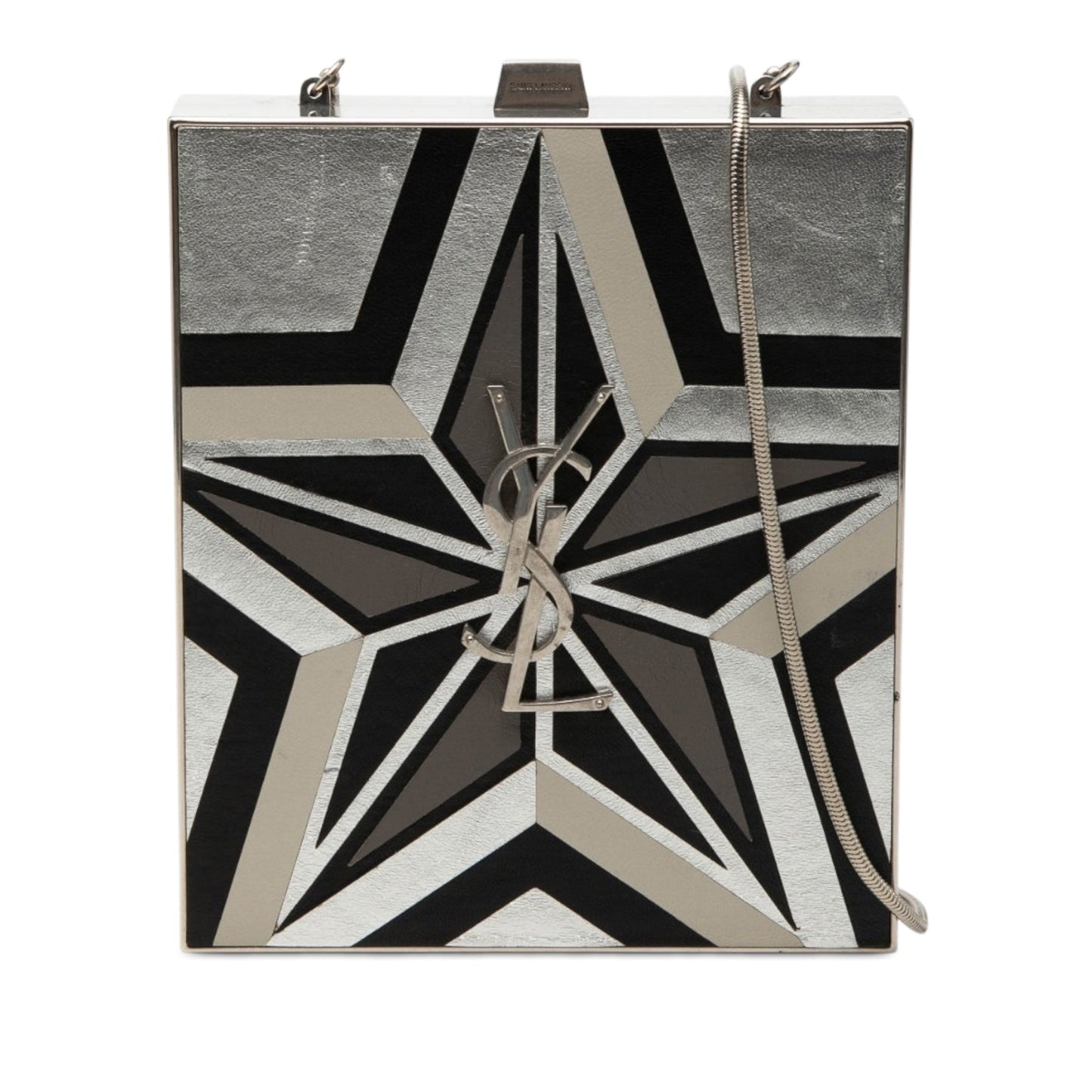 Saint Laurent Metal and Leather Tuxedo Box Star Clutch on Chain