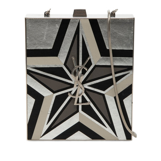Saint Laurent Metal and Leather Tuxedo Box Star Clutch on Chain