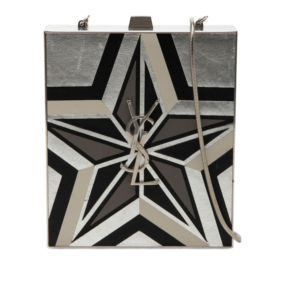 Saint Laurent Metal and Leather Tuxedo Box Star Clutch on Chain