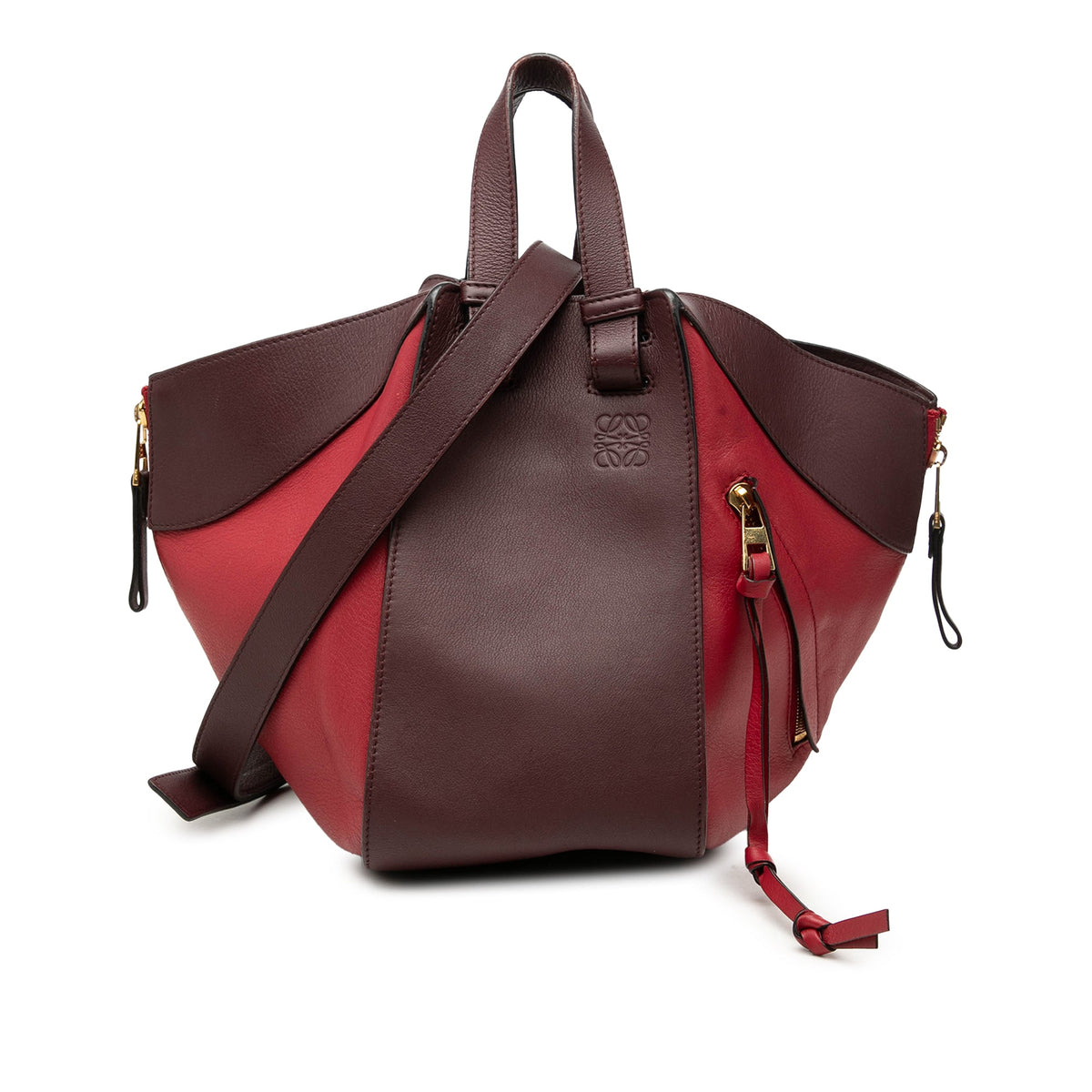 LOEWE Small Bicolor Calfskin Hammock Bag — Red