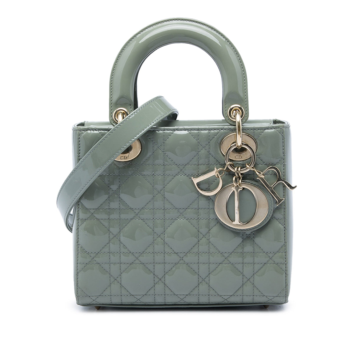 Dior Small Patent Cannage Lady Dior — Gray
