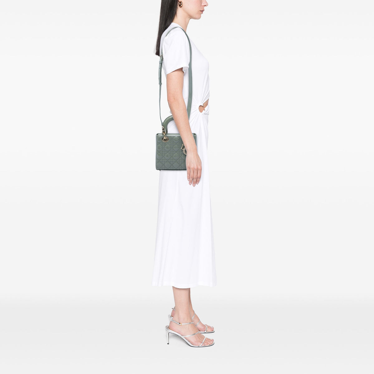 Dior Small Patent Cannage Lady Dior — Gray