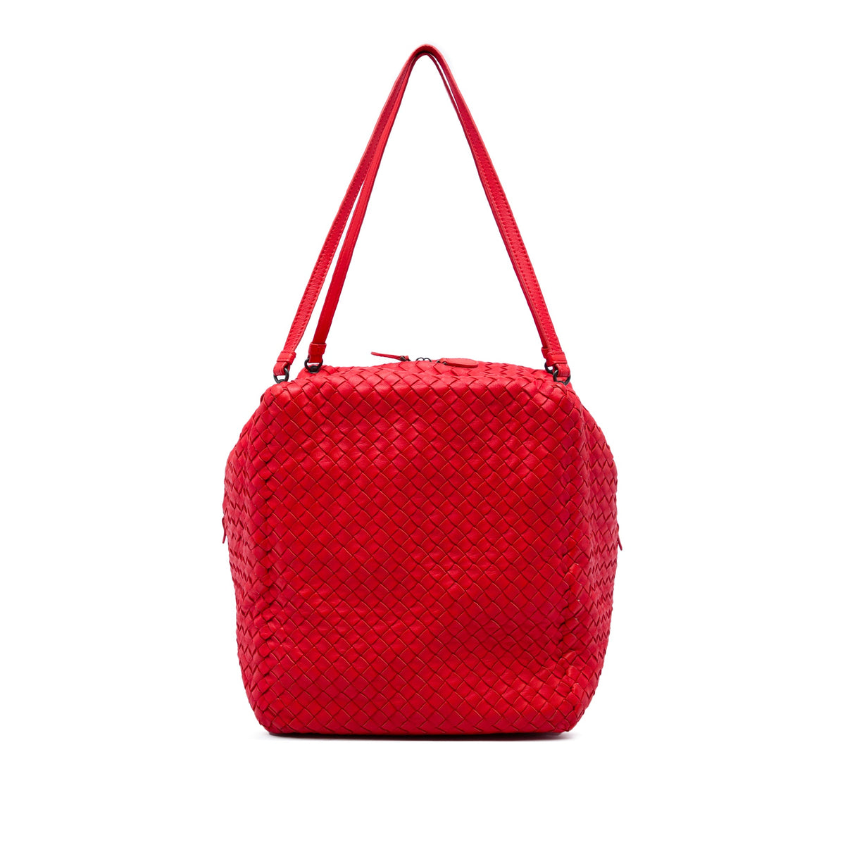 Bottega Veneta Nappa Intrecciato Cube Shoulder Bag — Red