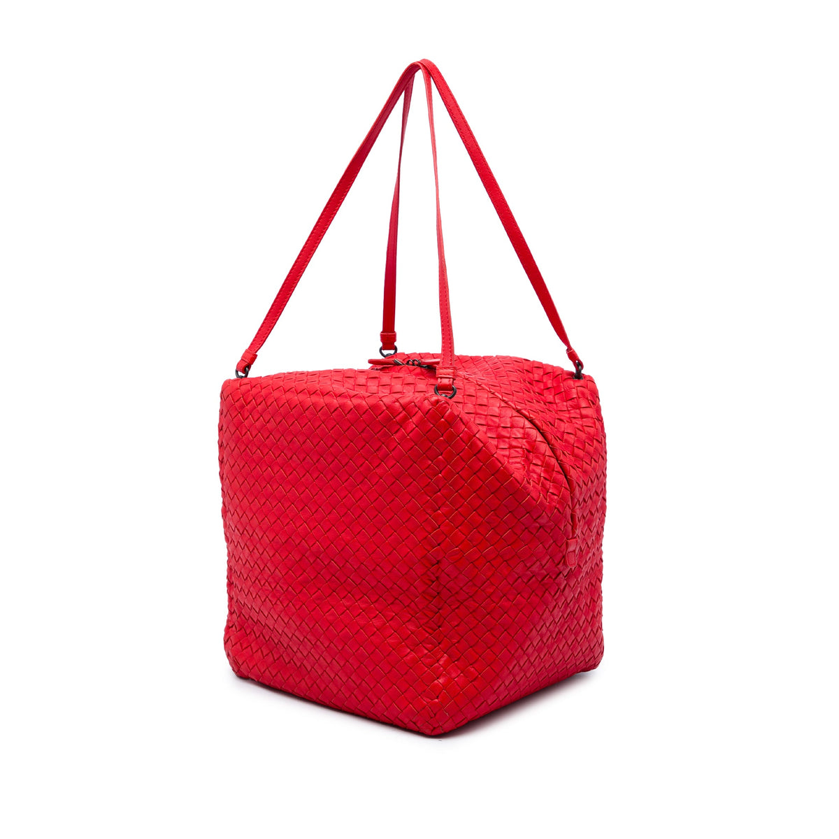 Bottega Veneta Nappa Intrecciato Cube Shoulder Bag — Red