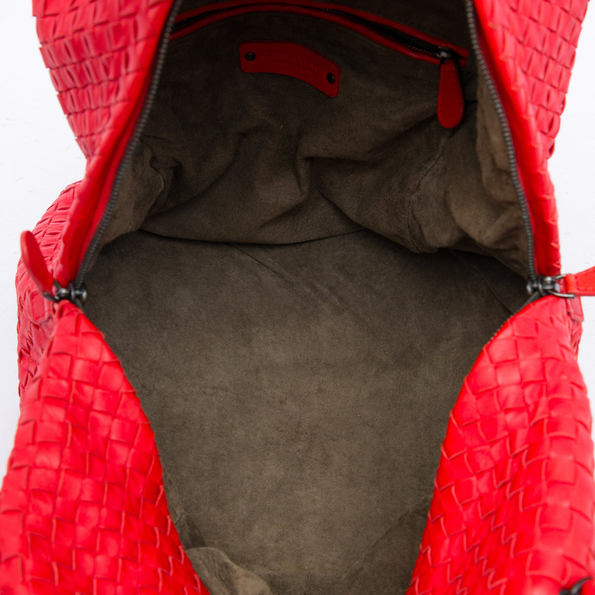 Bottega Veneta Nappa Intrecciato Cube Shoulder Bag — Red