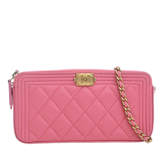 Quilted Lambskin Boy Double Zip Wallet On Chain