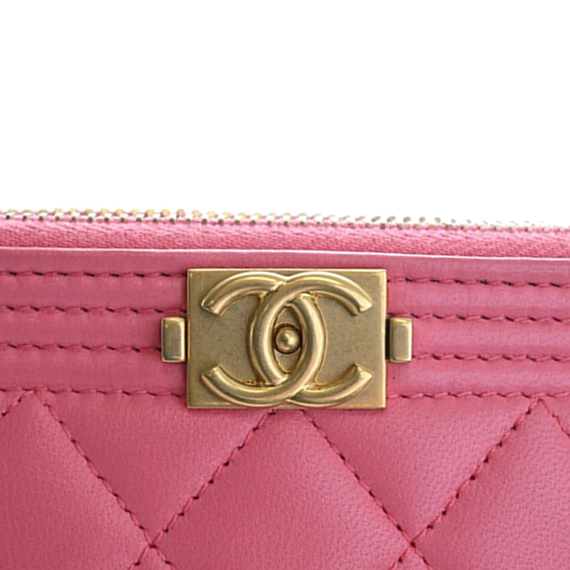 Quilted Lambskin Boy Double Zip Wallet On Chain