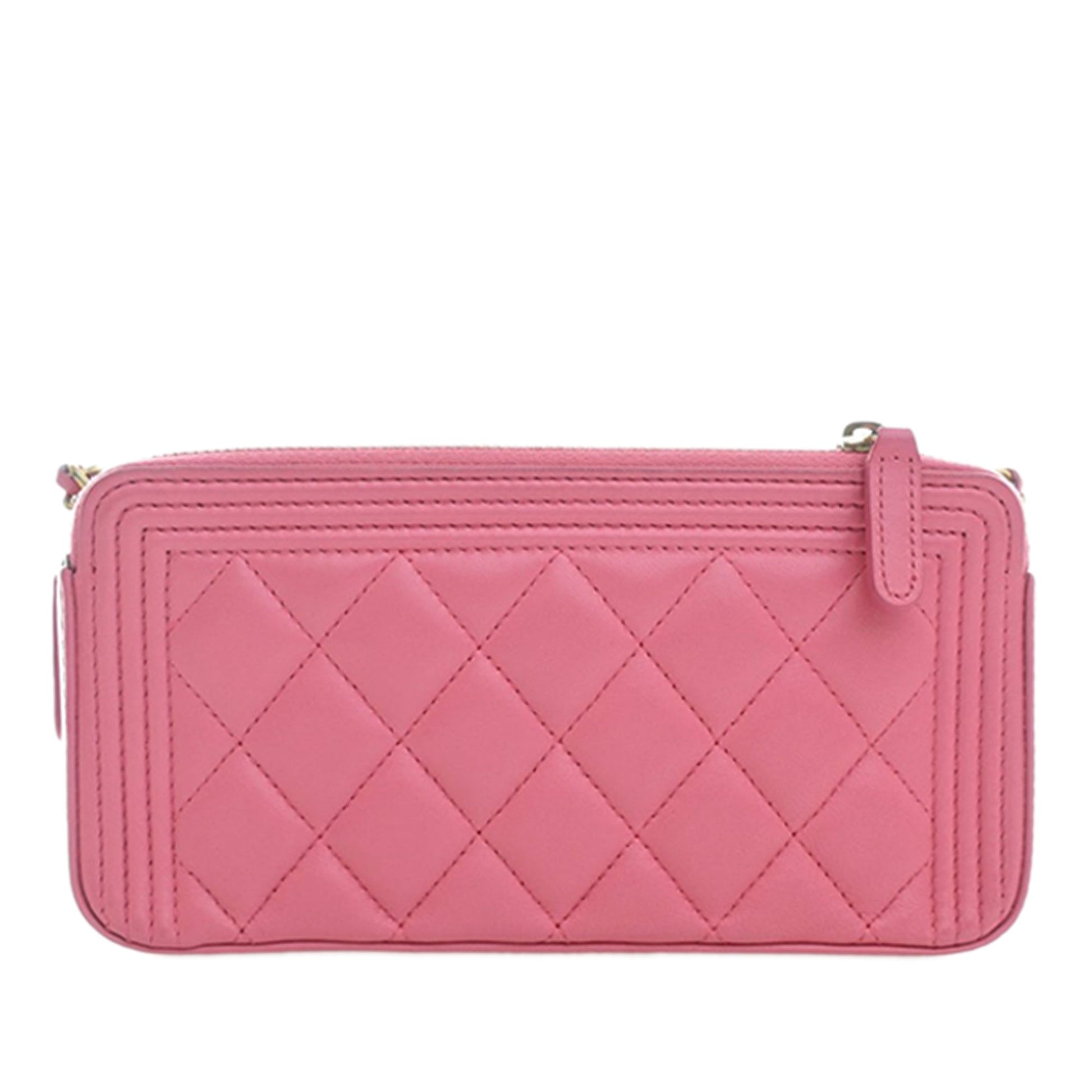 Quilted Lambskin Boy Double Zip Wallet On Chain