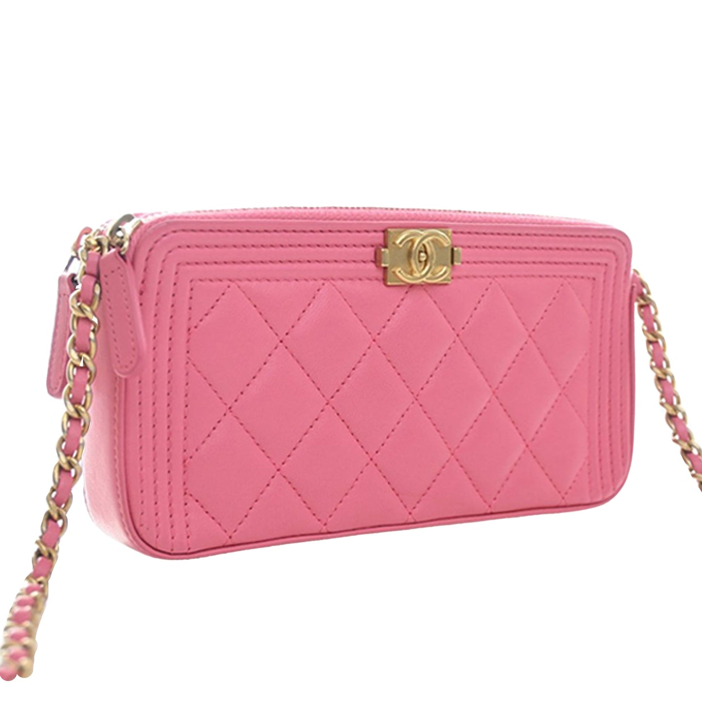 Quilted Lambskin Boy Double Zip Wallet On Chain
