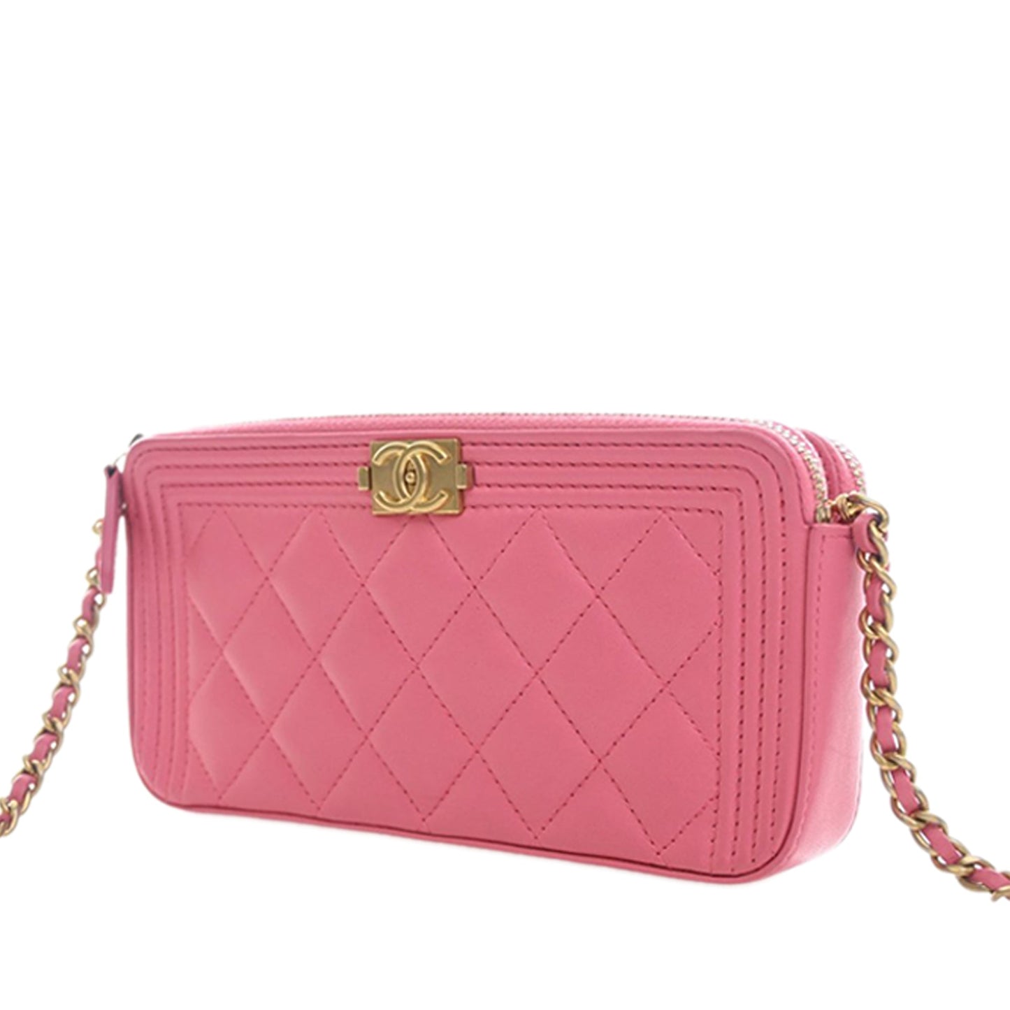 Quilted Lambskin Boy Double Zip Wallet On Chain