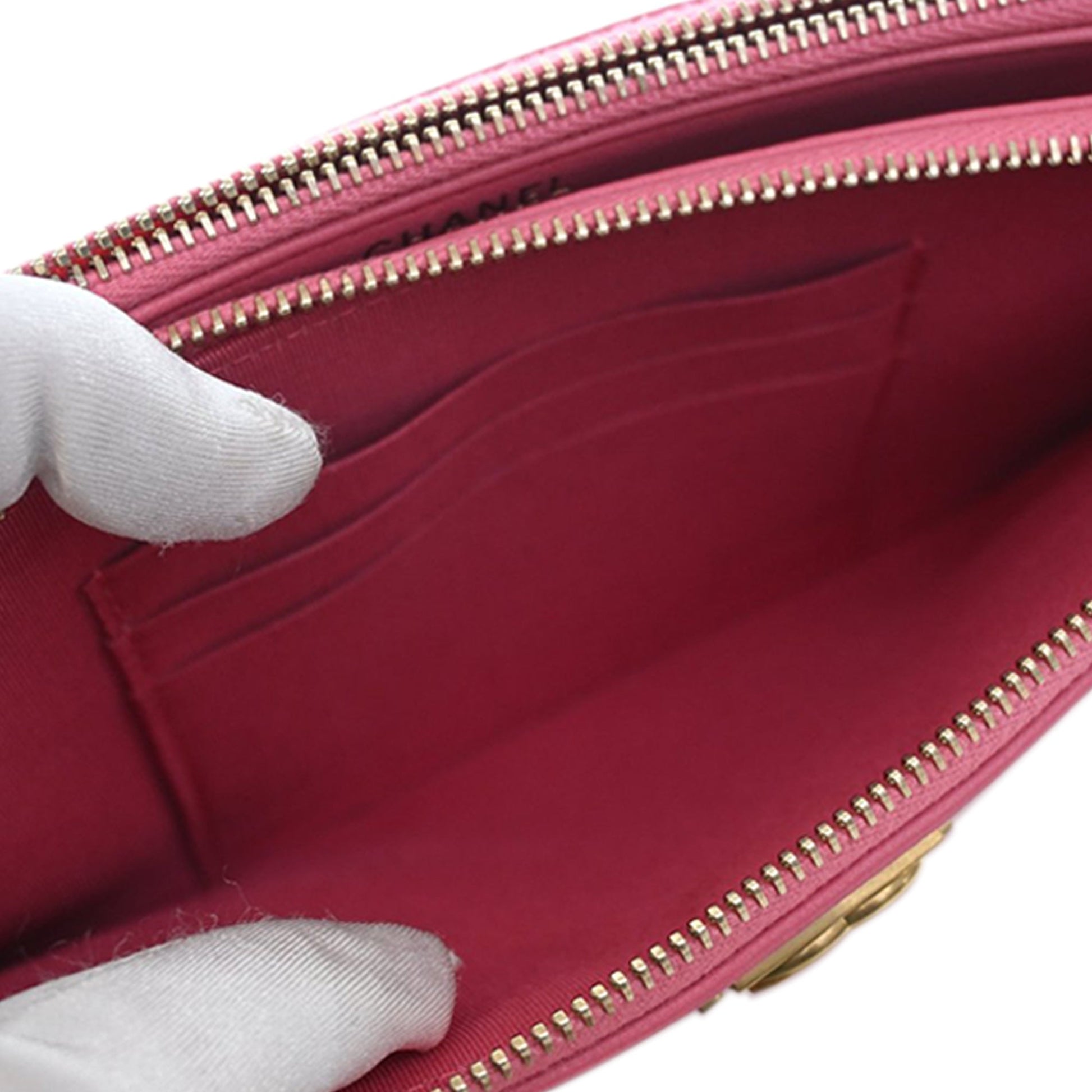 Quilted Lambskin Boy Double Zip Wallet On Chain