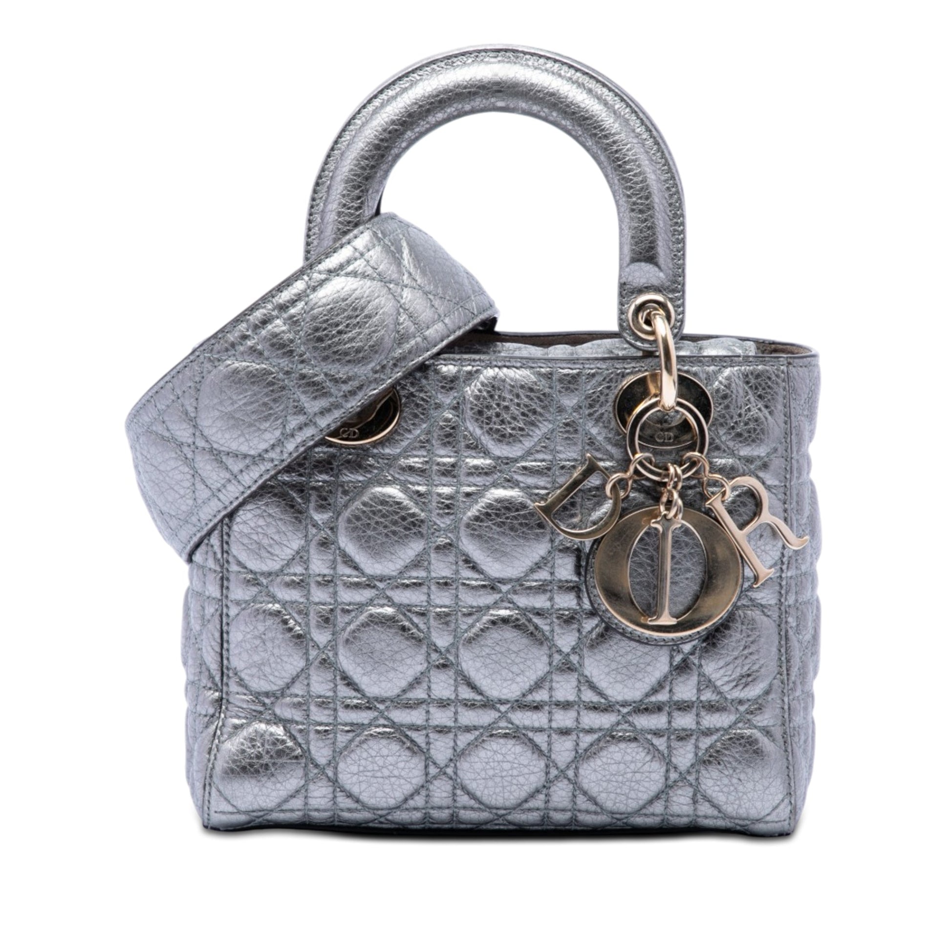 Dior Small Metallic Grained Calfskin Cannage Supple Lady Dior