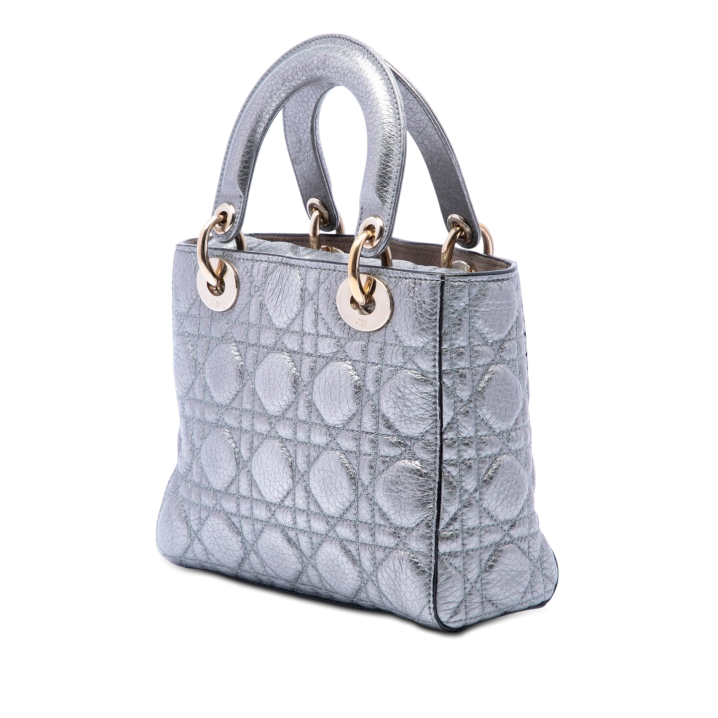 Dior Small Metallic Grained Calfskin Cannage Supple Lady Dior