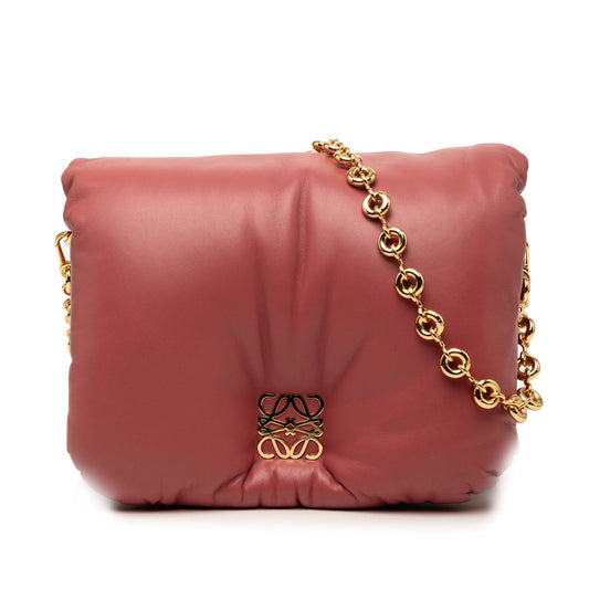 LOEWE Shiny Lambskin Goya Puffer Chain Bag