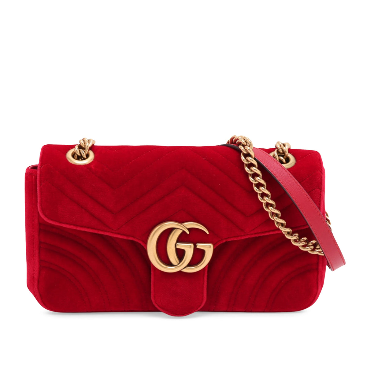 Gucci Medium GG Marmont Matelasse Velvet Shoulder Bag — Red