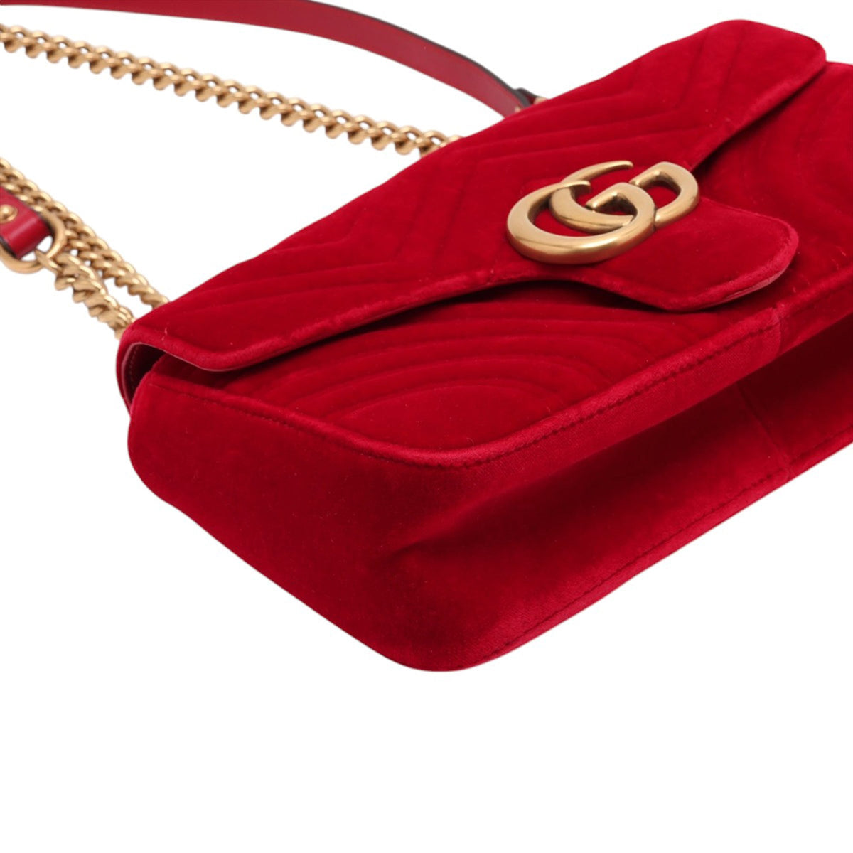 Gucci Medium GG Marmont Matelasse Velvet Shoulder Bag — Red