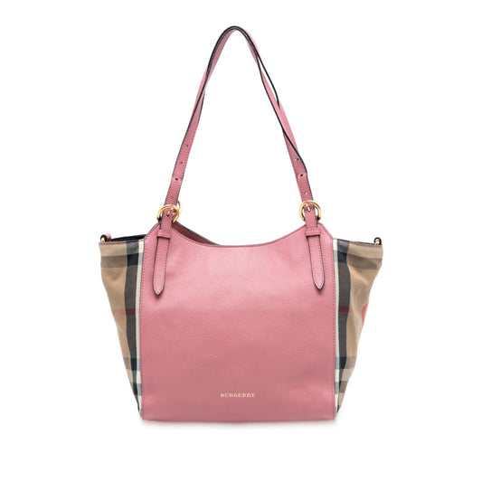 Burberry Small Leather and House Check Canvas Canterbury Tote