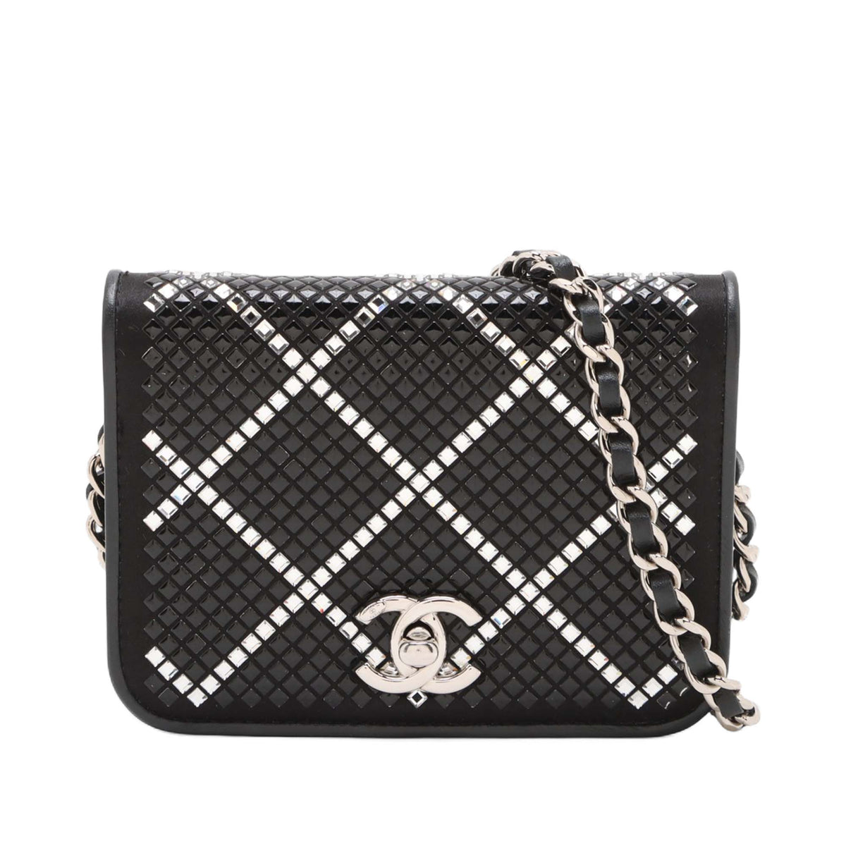 Chanel CC Lambskin Crystal Chain Flap — Black