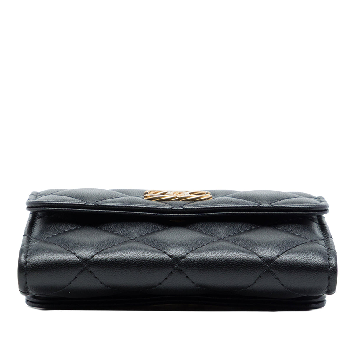 Chanel CC Quilted Lambskin Card Holder with Padded Chain Strap — Black