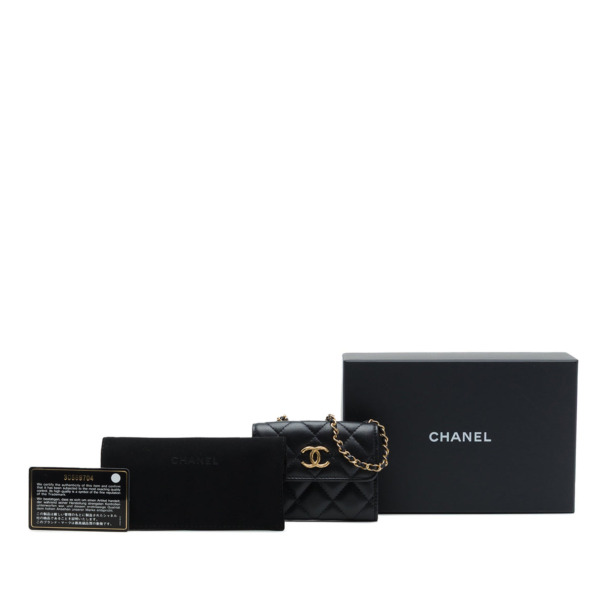Chanel CC Quilted Lambskin Card Holder with Padded Chain Strap — Black