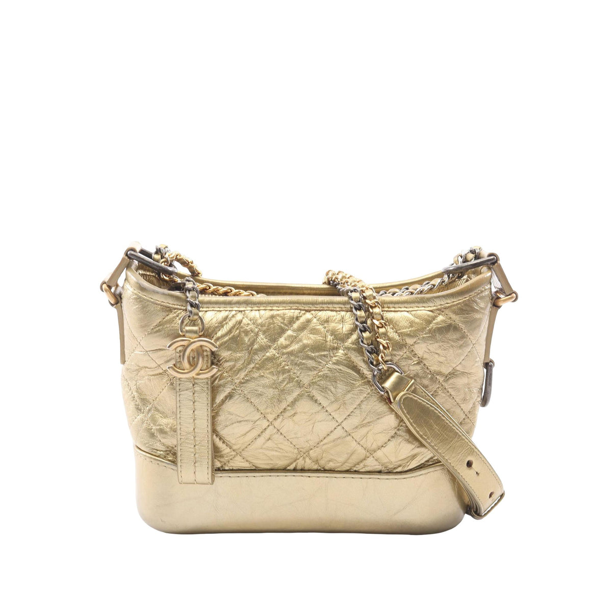 Chanel Small Quilted Metallic Aged Calfskin Gabrielle Hobo — Gold
