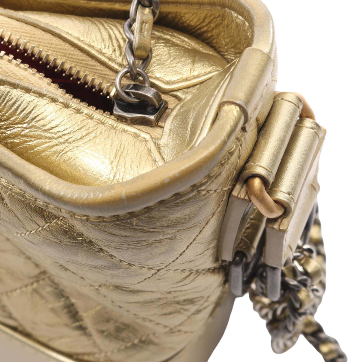 Chanel Small Quilted Metallic Aged Calfskin Gabrielle Hobo — Gold