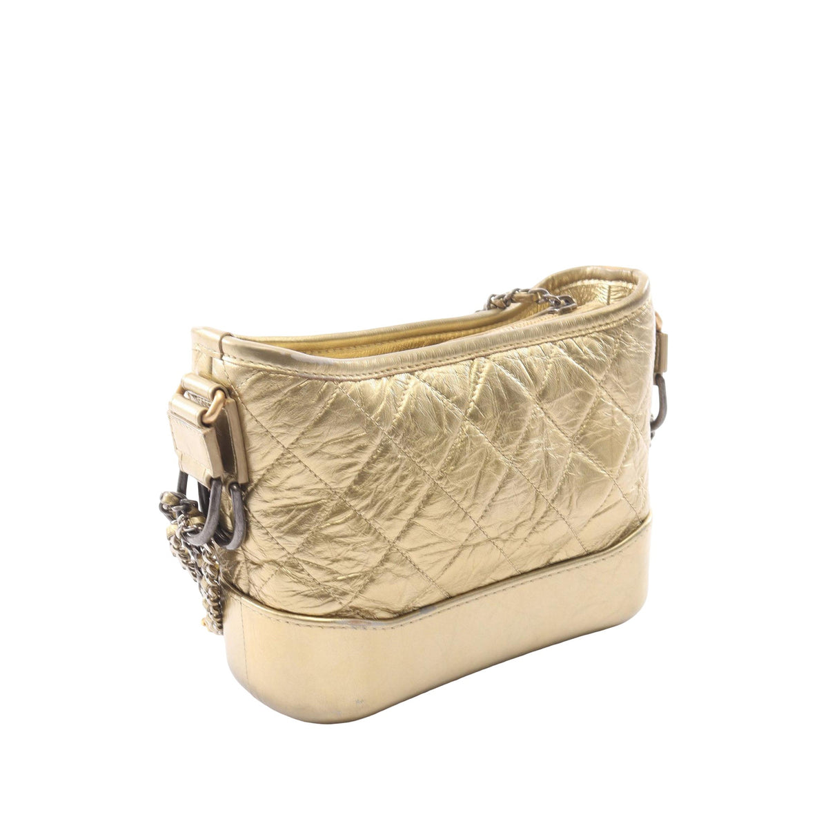 Chanel Small Quilted Metallic Aged Calfskin Gabrielle Hobo — Gold