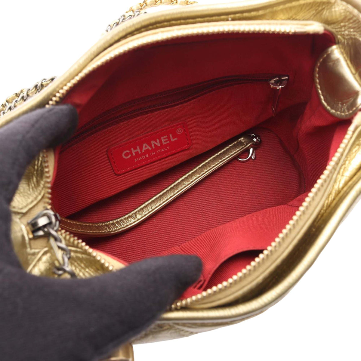 Chanel Small Quilted Metallic Aged Calfskin Gabrielle Hobo — Gold
