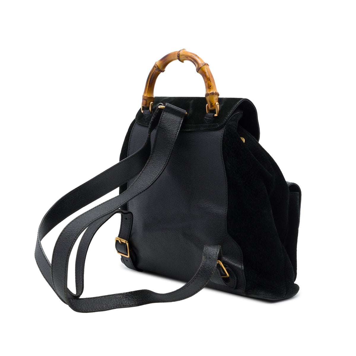 Gucci Large Suede Bamboo Drawstring Backpack — Black