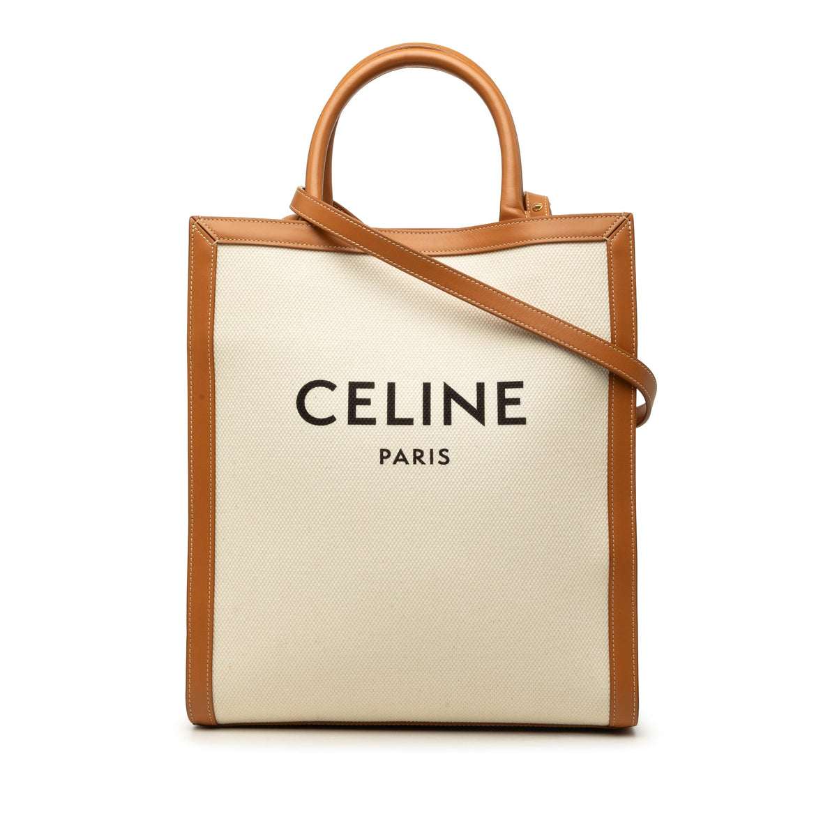 Celine Small Canvas Vertical Cabas Satchel — Brown