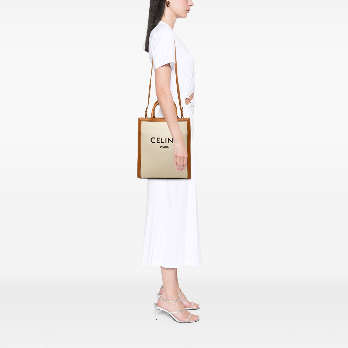 Celine Small Canvas Vertical Cabas Satchel — Brown