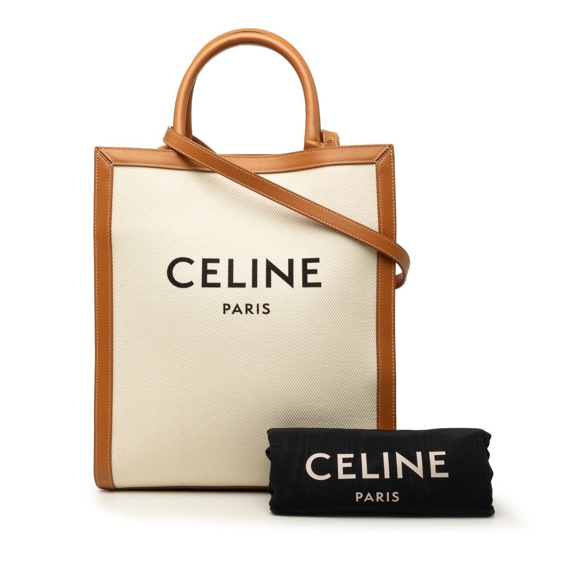 Celine Small Canvas Vertical Cabas Satchel — Brown