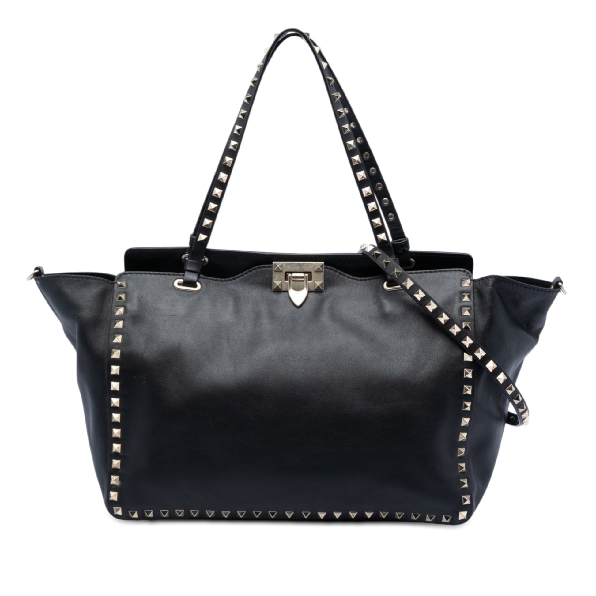Medium Leather Rockstud Trapeze Satchel
