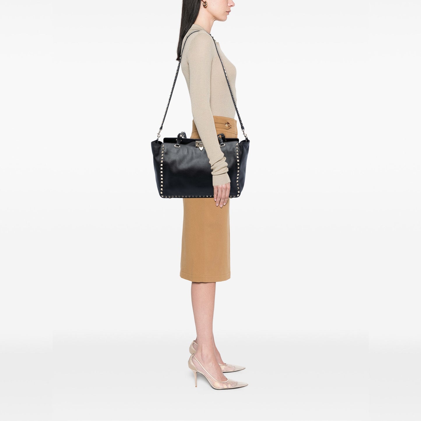 Medium Leather Rockstud Trapeze Satchel