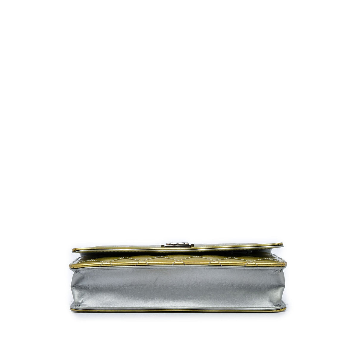 Chanel Bicolor Quilted Metallic Patent Boy Wallet on Chain — Gold