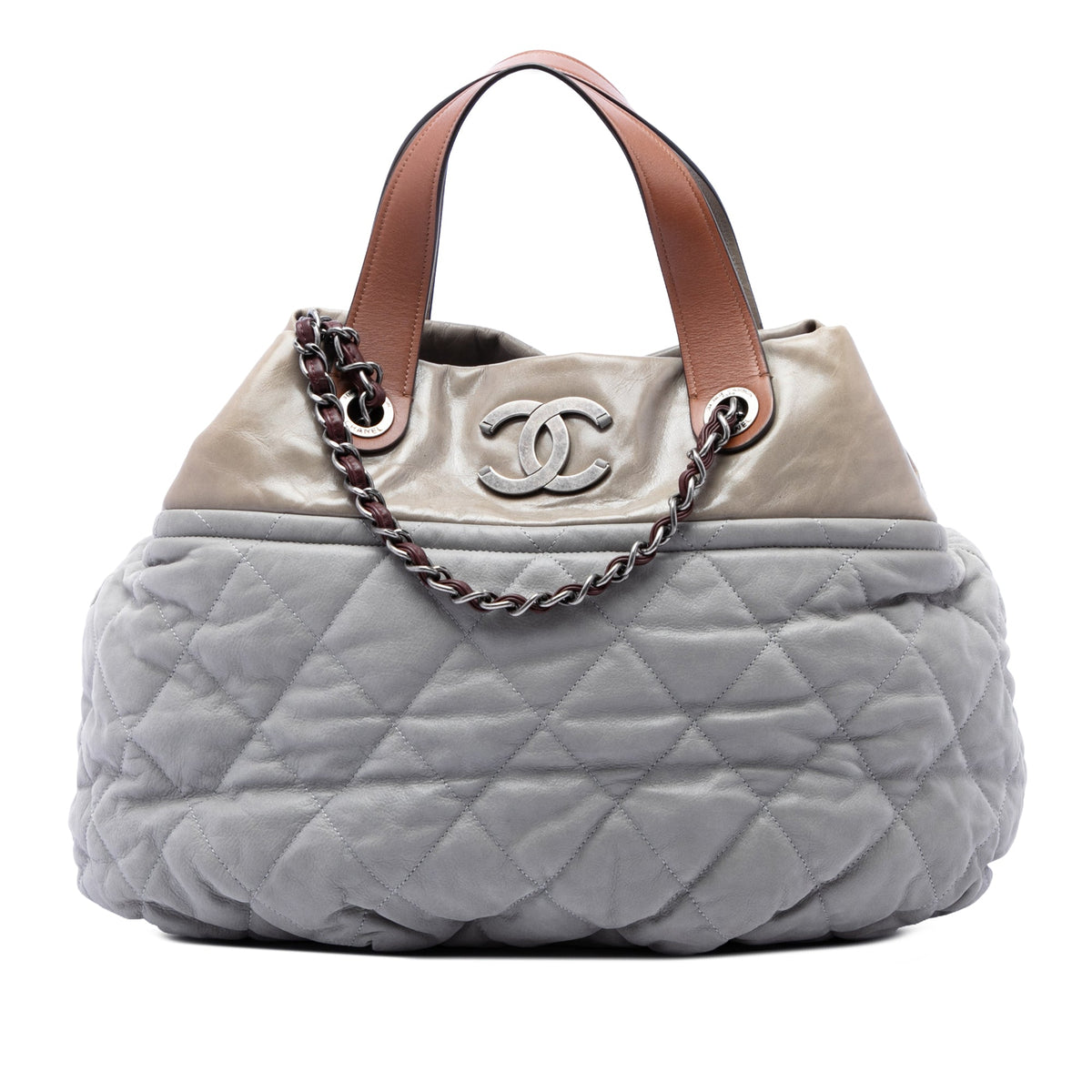 Chanel Large Quilted Iridescent Calfskin In The Mix Satchel — Gray