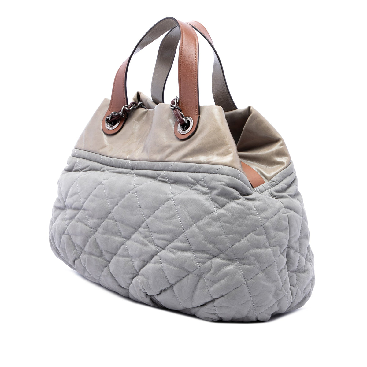 Chanel Large Quilted Iridescent Calfskin In The Mix Satchel — Gray